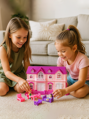 Luxury Doll House Set with Furniture – Pink Foldable Dream Villa for Girls | 20+ Mini Accessories