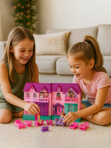 My Happy Family Doll House Play Set with Lights & Sound – Large Barbie Dollhouse Toy with Furniture & Figures for Girls