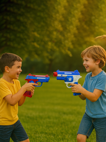 Superhero-Themed Light & Sound Revolver Toy Gun – Red/Blue & White/Blue Electric Flash Toy Guns for Kids (2 Designs)