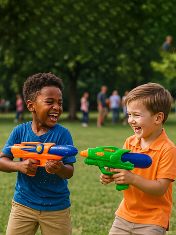 Water Gun Toy for Kids – High-Pressure Soaker Blaster with Large Tank (Orange & Blue)