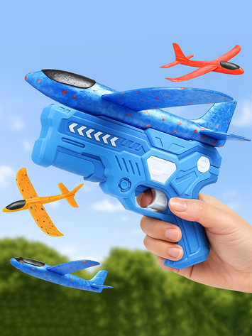 Airplane Launcher Gun Toy for Kids – 3 Foam Gliders with One-Click Ejection Launcher – Outdoor Flying Plane Toy for Boys & Girls
