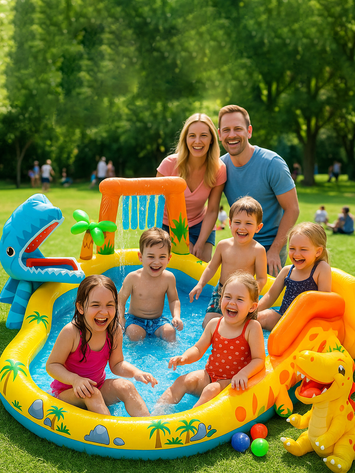 Intex Dinosaur Inflatable Play Center Pool with Slide, Sprayer & Ball Game – Kids Summer Fun Water Park (Ages 3+)