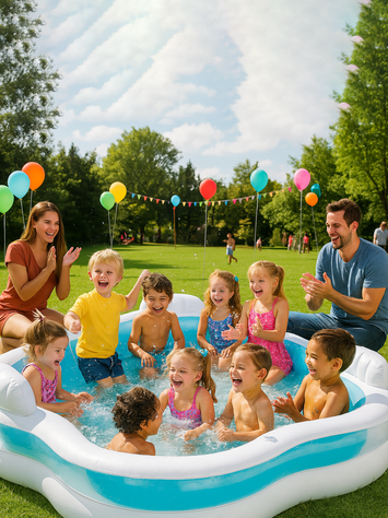 Intex Family Lounge Inflatable Pool – 229cm x 229cm with Built-In Seats & Cup Holders | Spacious Garden Swimming Tub for Adults & Kids
