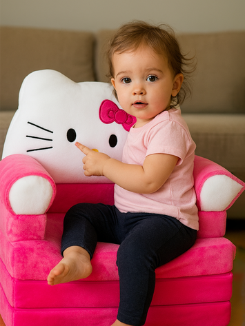 Hello Kitty Plush Kids Sofa Chair – Soft Foldable Cartoon Seat for Girls & Toddlers