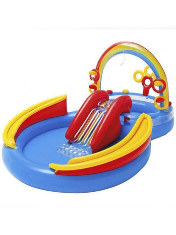 Intex Rainbow Ring Inflatable Play Center Pool with Slide, Sprayer & Ring Toss Game – Fun Water Park for Kids (Ages 3+)