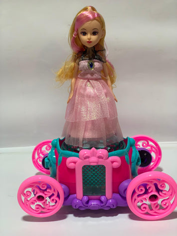 Musical Princess Carriage Toy – 360° Rotating Light & Sound Doll for Girls (3+ Years)